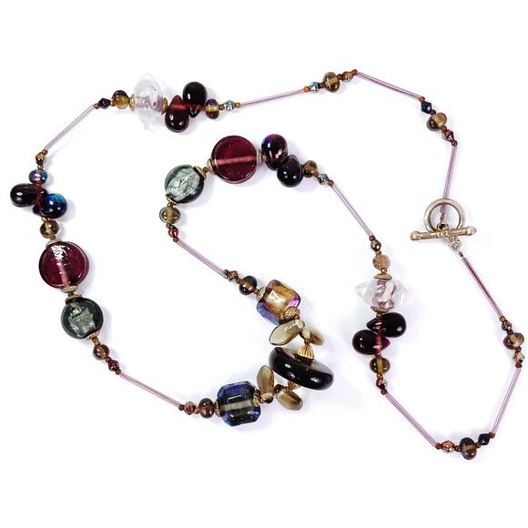 VTG Iridescent Glass Bead Necklace Cube Round Geometric Shapes Unique Statement - Picture 7 of 11